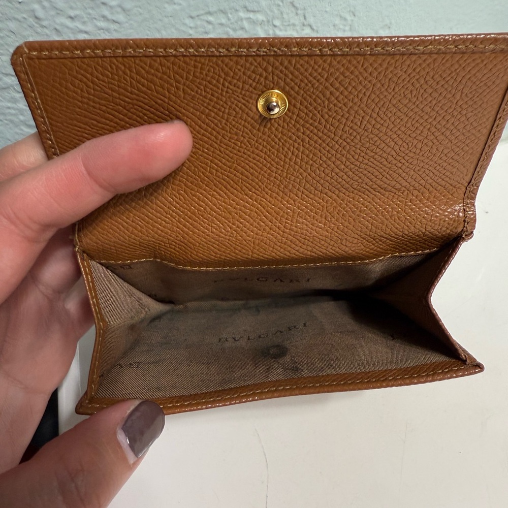 Bvlgari Brown purse folding wallet snap closure Leather Texture coin holder - Picture 4 of 9